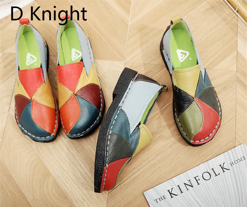 2018 Vintage Flat Shoes Woman Loafers Ethnic Style Handmade Genuine Leather Women's Shoes & Flats Mixed Colors Casual Boat Shoes (17)
