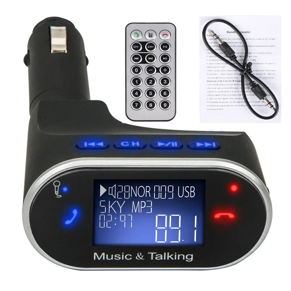 Bluetooth Car Kit Radio Adapter Handsfree call Wireless FM Transmitter MP3 Player Radio LCD Modulator USB SD Remote for iPhone 6
Bluetooth Car Kit Radio Adapter Handsfree call Wireless FM Transmitter MP3 Player Radio LCD Modulator USB SD Remote for iPhone 6