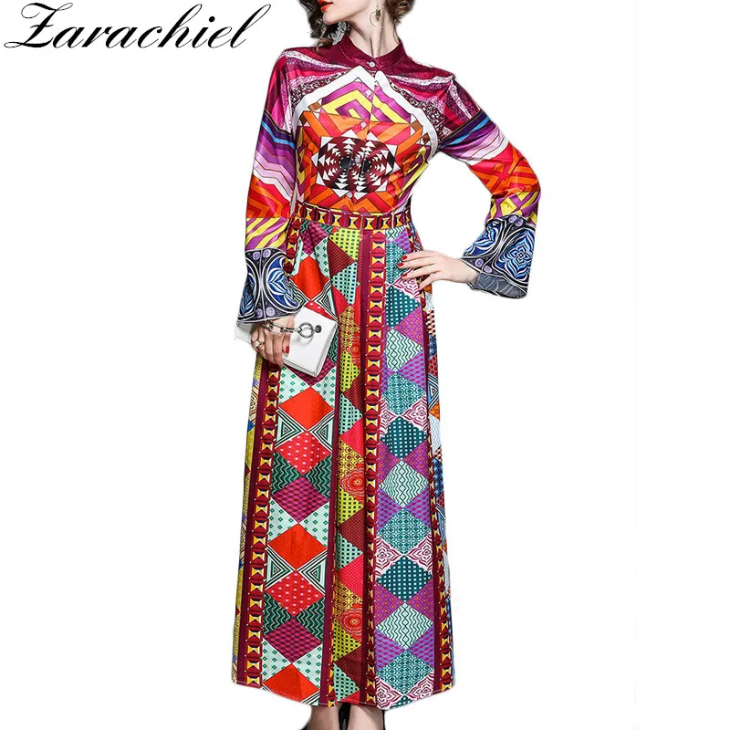 Zarachiel 2019 Spring Autumn Women Vintage Color Printing Maxi Dress Female Long Flare Sleeve Stand Collar Big Swing Long Dress
Zarachiel 2019 Spring Autumn Women Vintage Color Printing Maxi Dress Female Long Flare Sleeve Stand Collar Big Swing Long Dress
