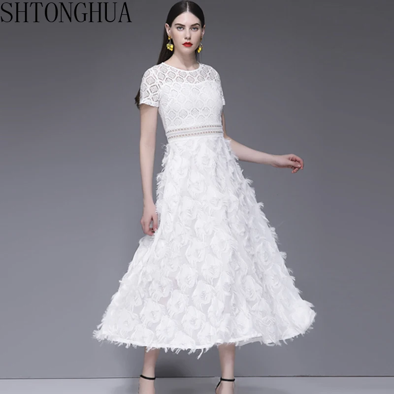 SHTONGHUA Runway White Lace Long Dress 2019 Summer Women Short Sleeve Patchwork Tassel Party Dress Elegant Hollow Out Vestidos
SHTONGHUA Runway White Lace Long Dress 2019 Summer Women Short Sleeve Patchwork Tassel Party Dress Elegant Hollow Out Vestidos