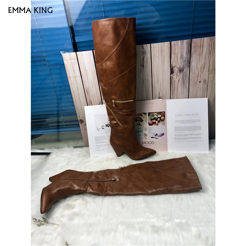 New Brown Zipper Details Thigh High Boots Spike Heels Pointed Toe Cowboy Botas Mujer 2019 Fashion Party Shoes Woman Heels Ladies
New Brown Zipper Details Thigh High Boots Spike Heels Pointed Toe Cowboy Botas Mujer 2019 Fashion Party Shoes Woman Heels Ladies