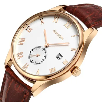 Original GUANQIN Watch Men Luxury Hardlex Famous Brand Luminous Watch Waterproof Fashion Leather Watch Clock Male Wristwatches