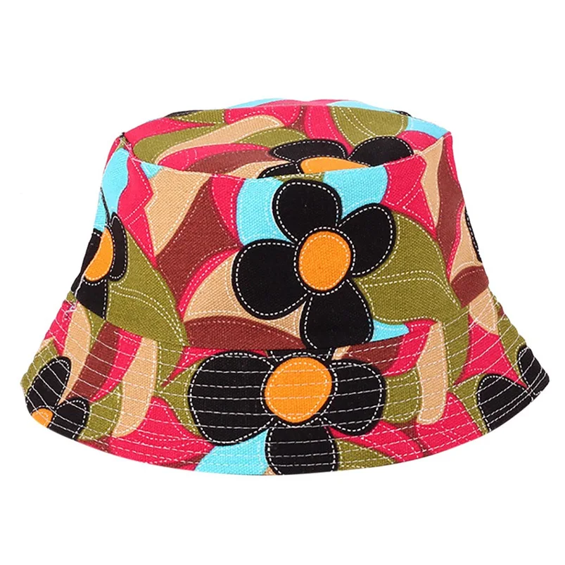  Men Women Bucket Hat Flower Print Cap 2018 Summer Hot Sale Flat Hat Fishing Boonie Bush Cap Outdoor Sunhat Wholesale #FM11 (2)