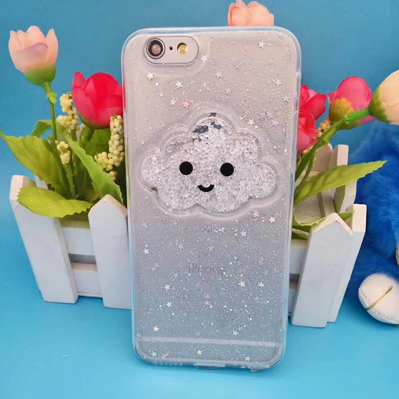 Cute Glitter Powder Smile Face Clouds Mobile Phone Case For iPhone X Soft TPU Dynamic Beads Back Cover For iphone 6 6s 7 8 Plus Case (10)