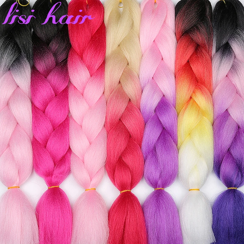LISI волосы Омбре Джамбо синтетические плетеные крючком прическа блонд розовый