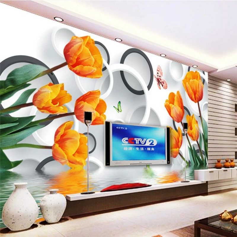 

Фотообои beibehang на заказ, настенные стики, тюльпан, рефлекс, 3D круг, фон для телевизора, обои для стен 3 d