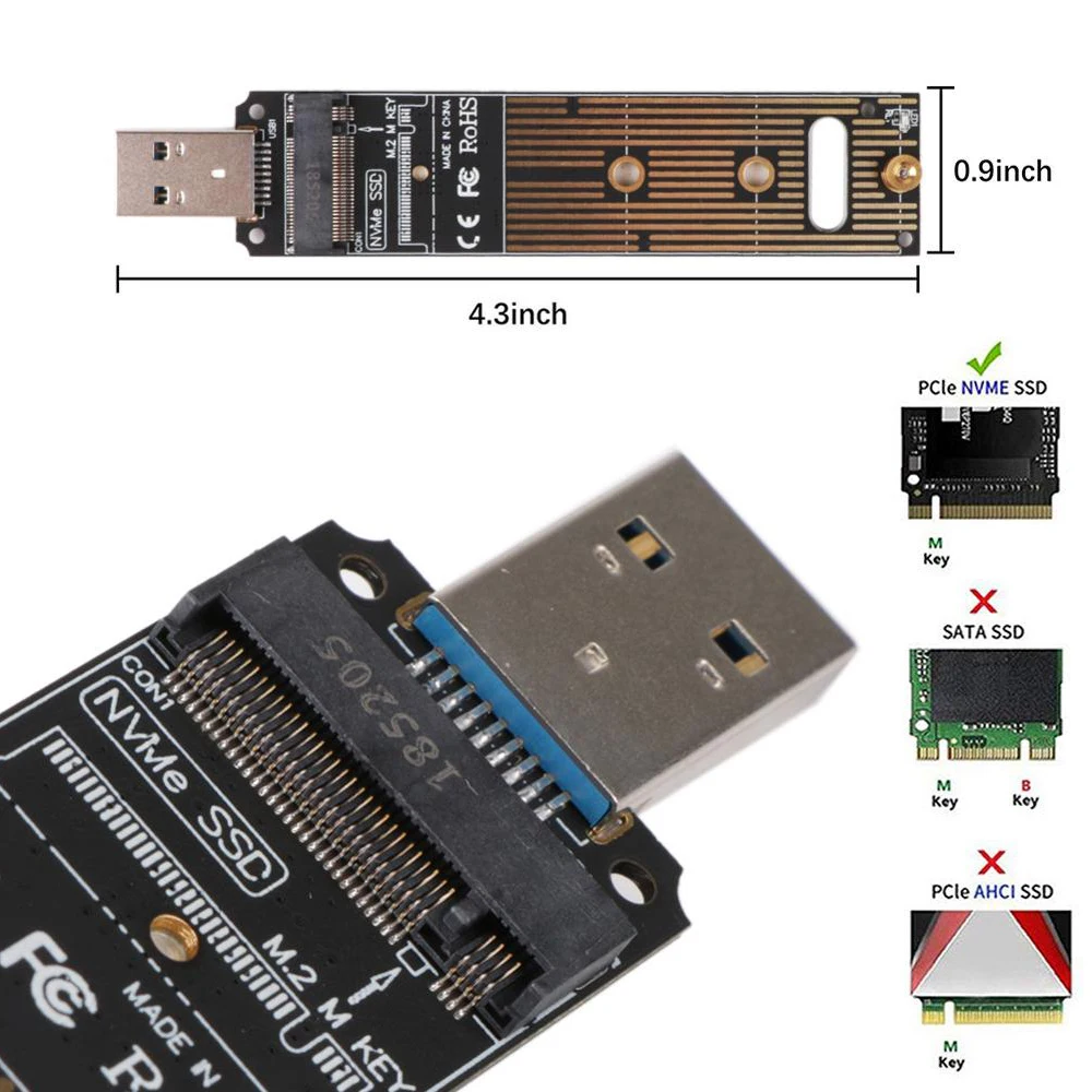 NVME to USB Adapter M.2 SSD to Type-A Card High Performance 10 Gbps USB 3.1 Gen 2 Bridge Chip Support Windows XP /7/8 /10 MAC OS 
NVME to USB Adapter M.2 SSD to Type-A Card High Performance 10 Gbps USB 3.1 Gen 2 Bridge Chip Support Windows XP /7/8 /10 MAC OS