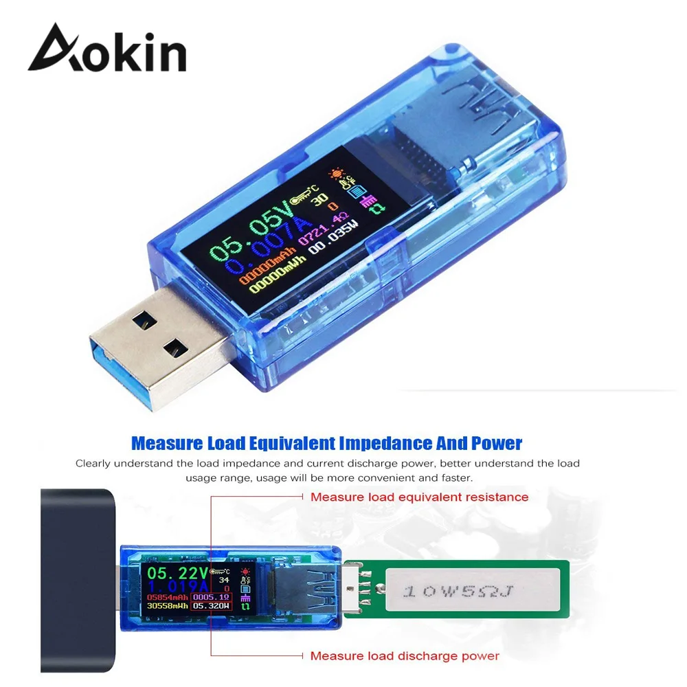 Aokin USB 3.0 Color LCD Voltmeter Ammeter voltage current meter multimeter battery charge power bank USB Tester
Aokin USB 3.0 Color LCD Voltmeter Ammeter voltage current meter multimeter battery charge power bank USB Tester