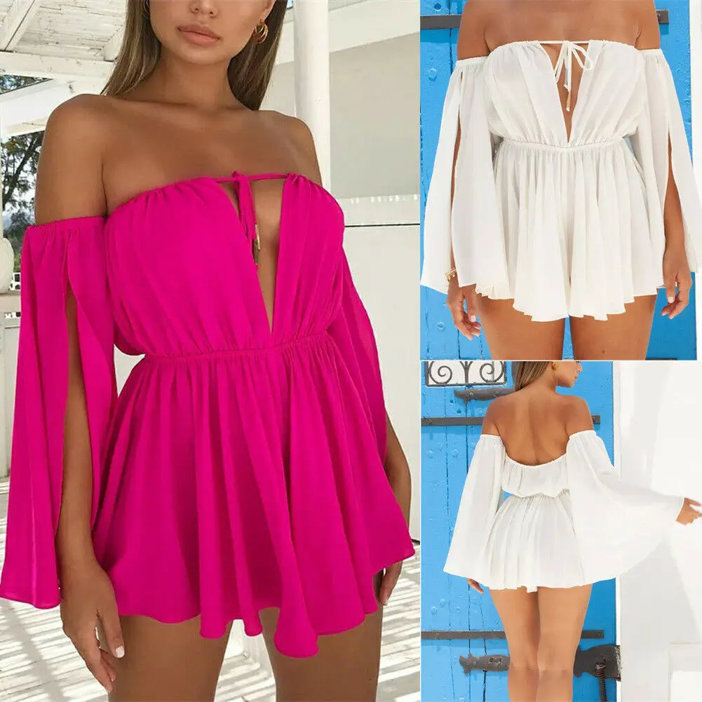 New Women Summer Dress Solid Long Sleeve Slash Neck Top Loose Hollow Out Short Mini Dress for Beachwear
New Women Summer Dress Solid Long Sleeve Slash Neck Top Loose Hollow Out Short Mini Dress for Beachwear