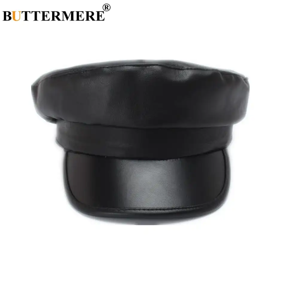 ladies black leather cap