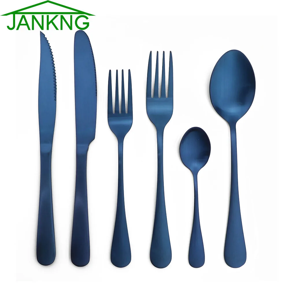 JANKNG 6Pcs Stainless Steel Blue Dinnerware Set Matte Cutlery Set Fork Steak Knife Scoops Wedding Silverware Set Drop Shipping
JANKNG 6Pcs Stainless Steel Blue Dinnerware Set Matte Cutlery Set Fork Steak Knife Scoops Wedding Silverware Set Drop Shipping