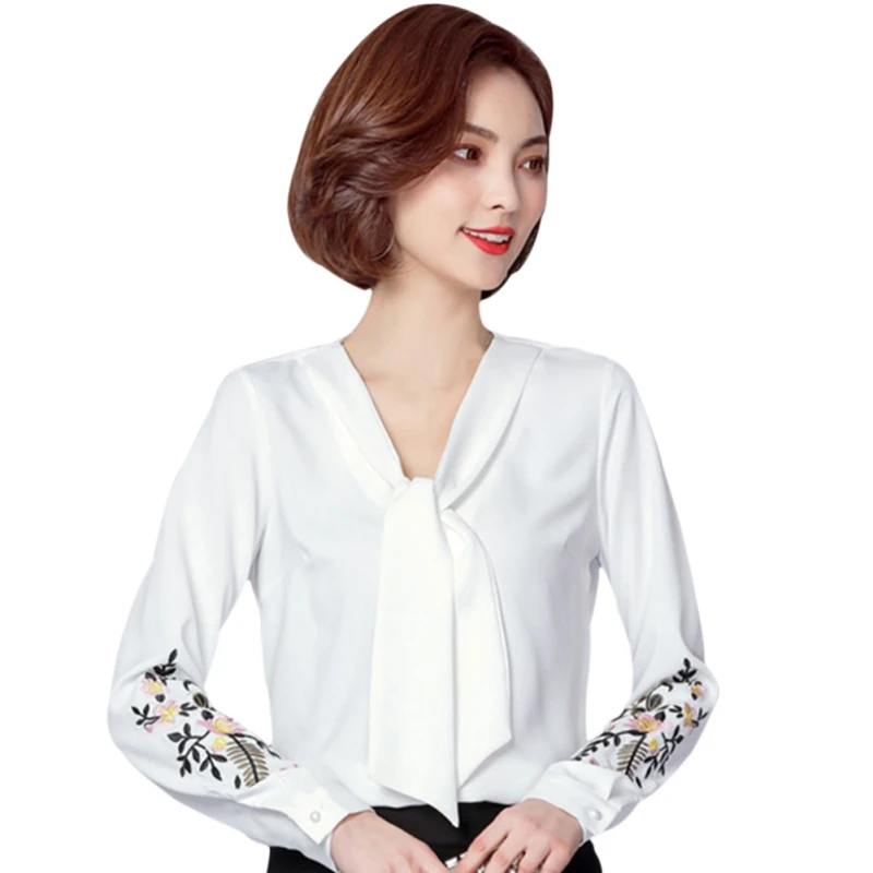 2018 Spring Office Tie Blouses Female Elegant Solid Floral Embroidery Long Sleeve Shirts Plus Size
2018 Spring Office Tie Blouses Female Elegant Solid Floral Embroidery Long Sleeve Shirts Plus Size