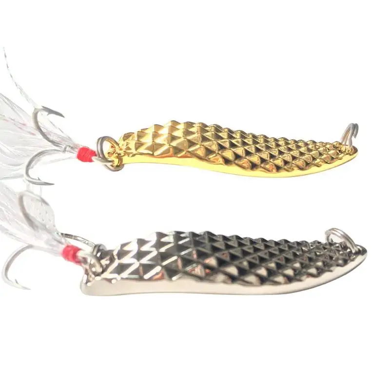 

Hard Metal Leech Fish Lure Spinner Spoon Angling Sequins Baits Fishing Tackle with Treble Hook Feather