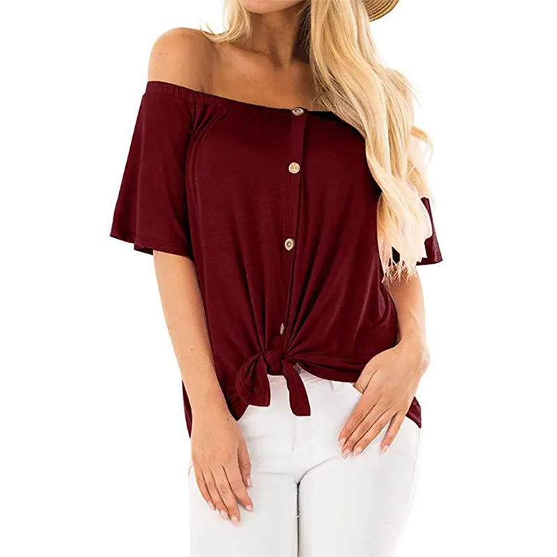 Solid Slash Neck Button Lacing Tops Women Casual Short Sleeve Loose Shirts Summer Ladies Fashion Simple Wild Blouse High Quality
Solid Slash Neck Button Lacing Tops Women Casual Short Sleeve Loose Shirts Summer Ladies Fashion Simple Wild Blouse High Quality
