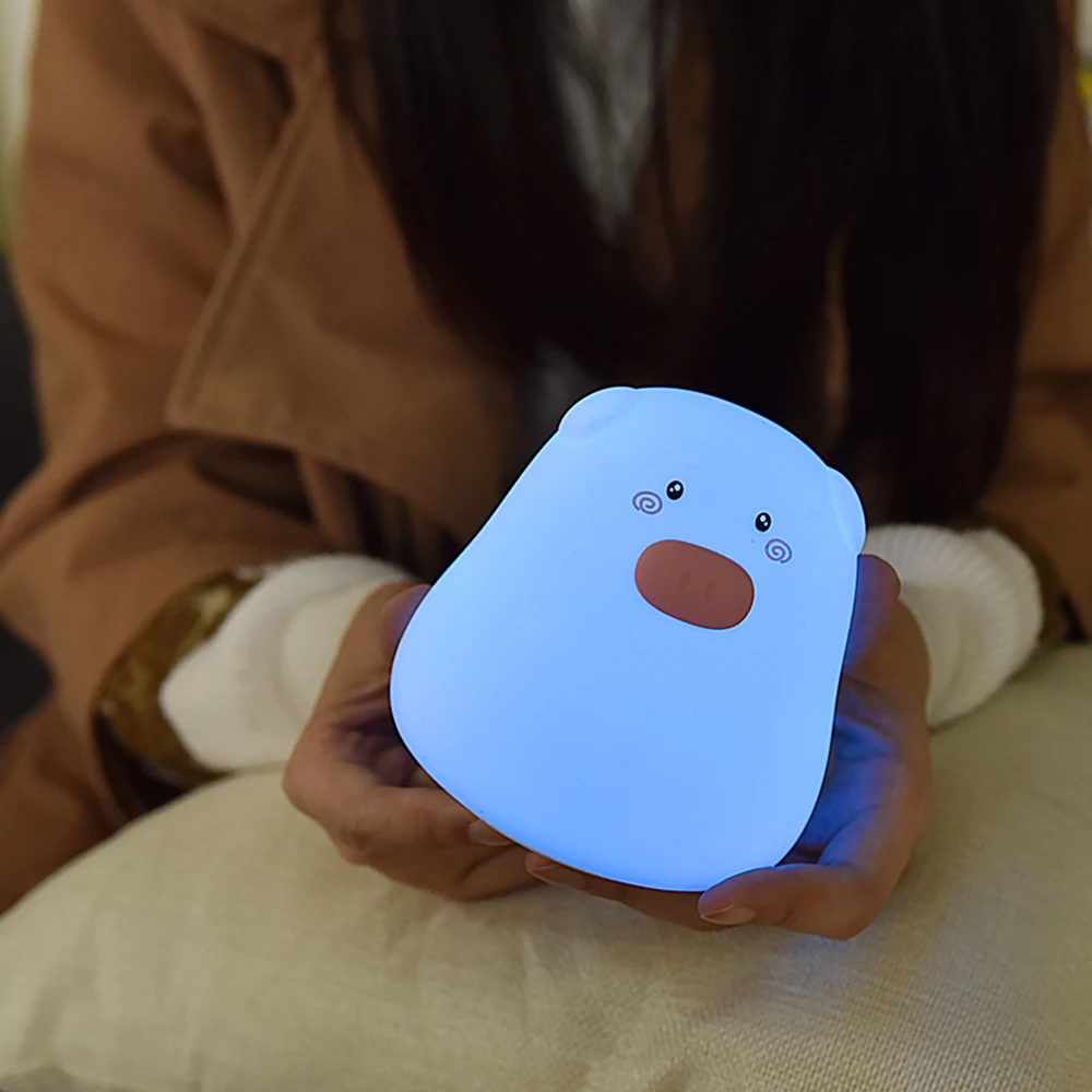 SuperNight Mini Cartoon Pig LED Night Light Touch Sensor Colorful Silicone Table Lamp Bedside Lamp for Children Kids Baby Sleep (37)