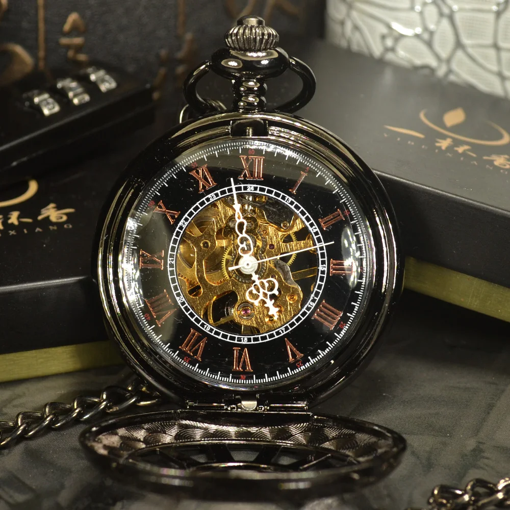 TIEDAN черные механические карманные часы в стиле стимпанк мужские античные