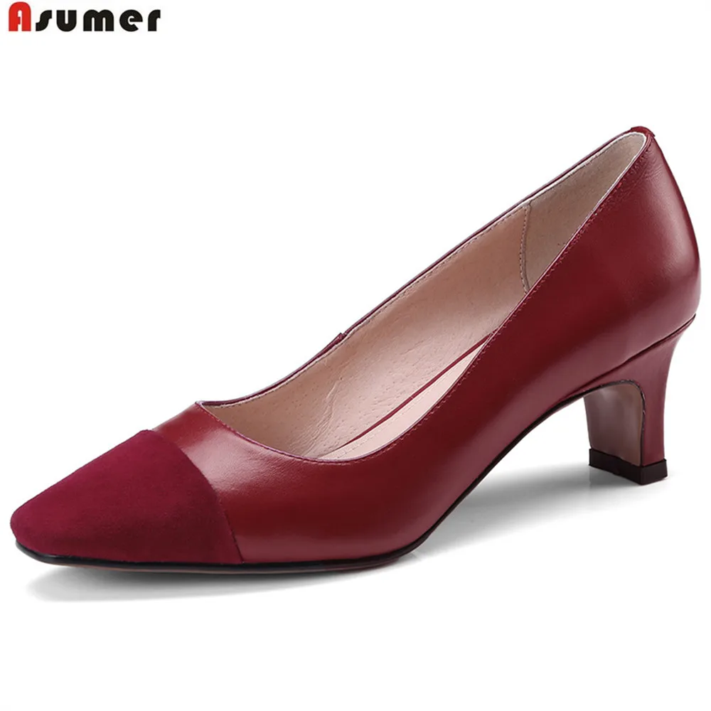 ASUMER wine red black square toe shallow fashion spring autumn ladies shoes women natural genuine leather high heels shoes
ASUMER wine red black square toe shallow fashion spring autumn ladies shoes women natural genuine leather high heels shoes