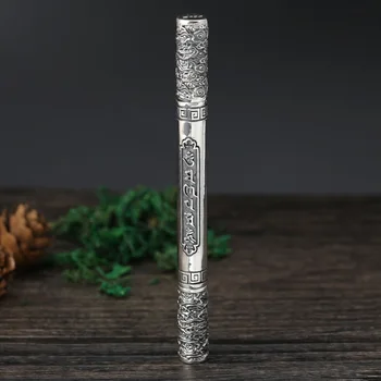 

S925 Sterling Silver Meaning Gift Thai Silver Creative six-word Mantra Ruyi Gold Hoop Stick Ball Pen Personality Silver