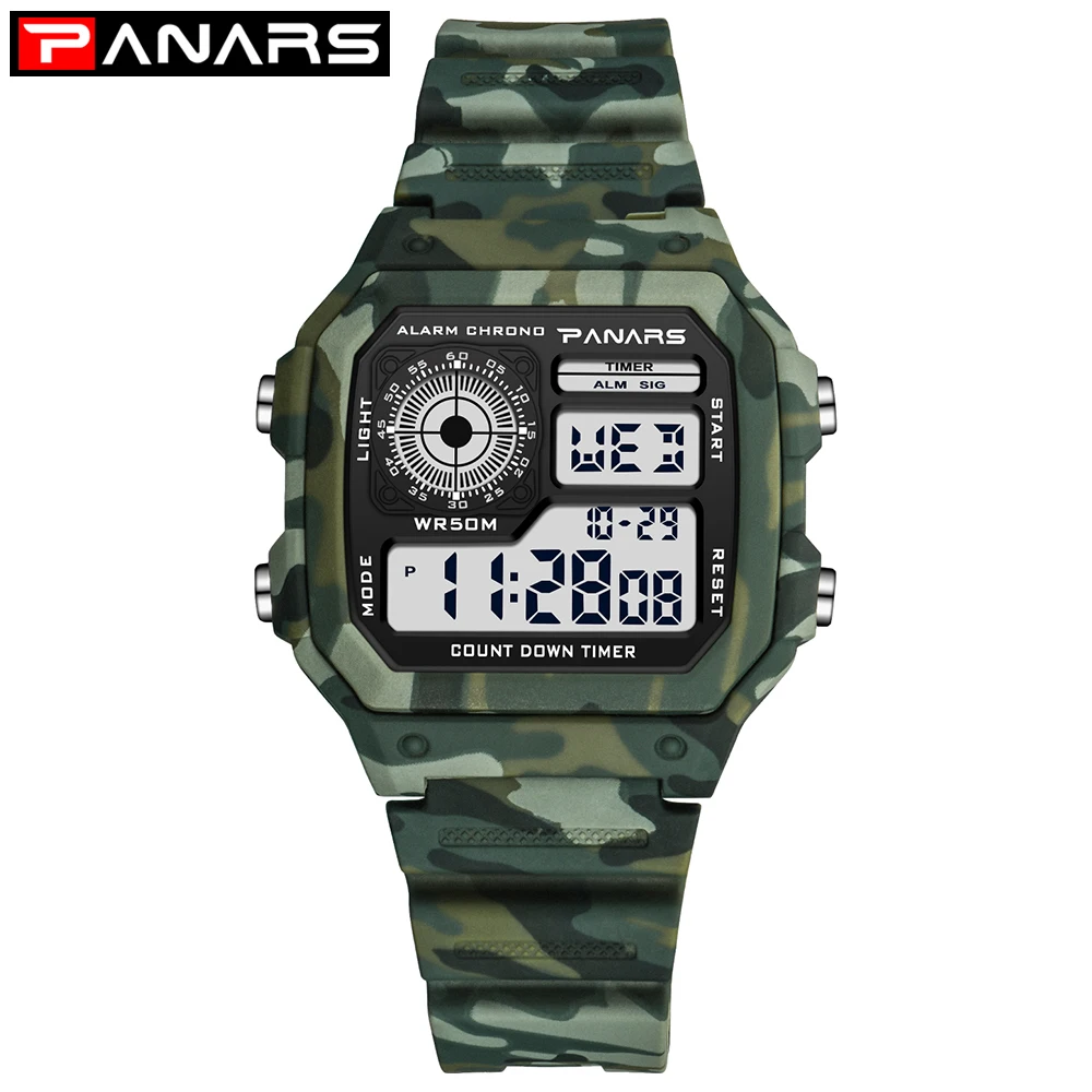 PANARS Sport Digital Watch Men Kol Saati Military Camouflage Army Green LED Watches Man 50M Waterproof Male Clock reloj hombre
PANARS Sport Digital Watch Men Kol Saati Military Camouflage Army Green LED Watches Man 50M Waterproof Male Clock reloj hombre