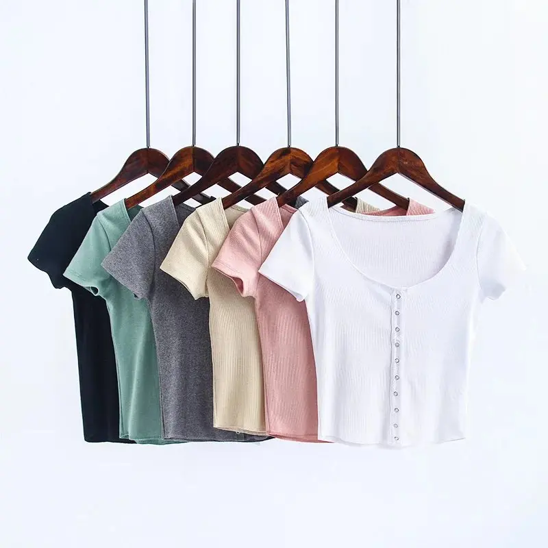 new summer thin single-breasted thread slim short-sleeved T-shirt female, street wild solid color sexy T-shirt girl
new summer thin single-breasted thread slim short-sleeved T-shirt female, street wild solid color sexy T-shirt girl