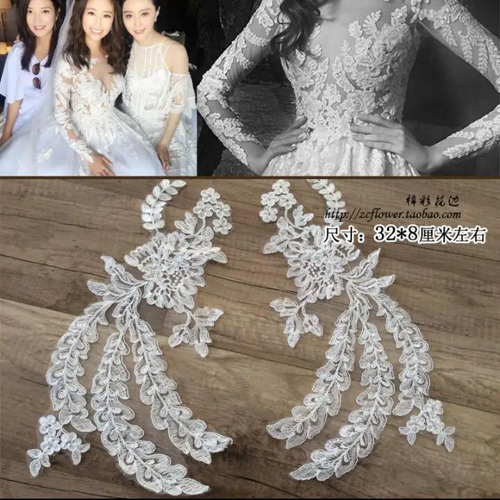 10 Pieces/5 Pairs 32*8cm Off White Bridal Tulle Lace Fabric Applique Flower Floral Mesh Wedding Lace Applique Lace Motifs
10 Pieces/5 Pairs 32*8cm Off White Bridal Tulle Lace Fabric Applique Flower Floral Mesh Wedding Lace Applique Lace Motifs