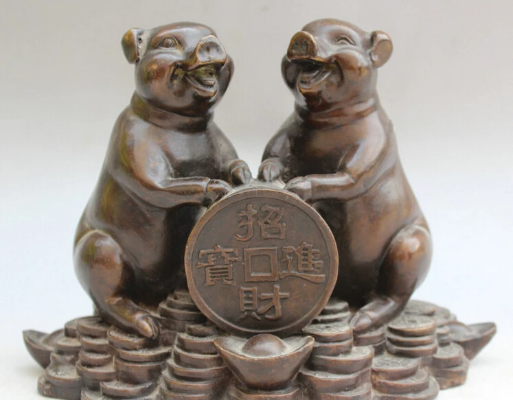 150610 S1444 6" Old Chinese Bronze Wealth Money Coin Two Zodiac Year Pig Statue sculpture discount 30% (C0324)
150610 S1444 6" Old Chinese Bronze Wealth Money Coin Two Zodiac Year Pig Statue sculpture discount 30% (C0324)