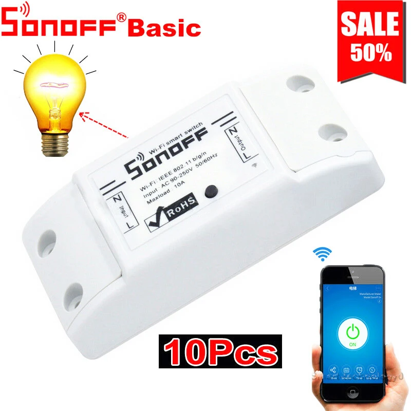 10PCS Sonoff Basic Smart Home Wifi Switch Wireless Remote Control Light Timer Switch DIY Modules 10A/2200W via Ewelink HWC
10PCS Sonoff Basic Smart Home Wifi Switch Wireless Remote Control Light Timer Switch DIY Modules 10A/2200W via Ewelink HWC