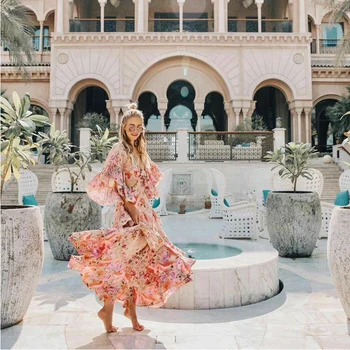 Australian Chao Brand Spring and Summer Sexy V neck Lower waist Horn Sleeve Lotus Leaf Seaside Vacation Printed Dresses
Australian Chao Brand Spring and Summer Sexy V neck Lower waist Horn Sleeve Lotus Leaf Seaside Vacation Printed Dresses