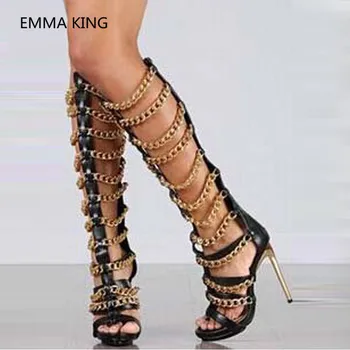 Fashion Gold Chain Design Women Gladiator Platform Sandals Peep Toe Sexy High Heels Shoes Woman Summer Knee High Gladiator Boots
Fashion Gold Chain Design Women Gladiator Platform Sandals Peep Toe Sexy High Heels Shoes Woman Summer Knee High Gladiator Boots