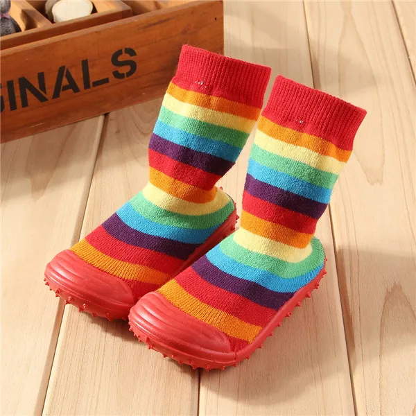 Разноцветные Нескользящие Детские теплые нескользящие носки тапочки для ходьбы
