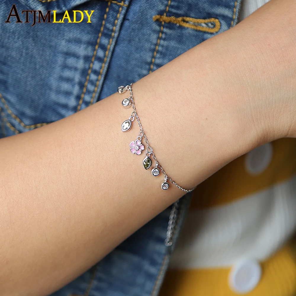 deliclate beautiful women jewelry Green Eyes cz leaf pink enamel flower young girl women 925 sterling silver charm bracelet
deliclate beautiful women jewelry Green Eyes cz leaf pink enamel flower young girl women 925 sterling silver charm bracelet