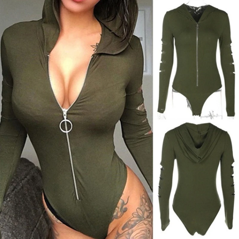 1PC Sexy Bodycon Jumpsuit Romper Long Sleeve Bodysuit Women Front Zipper V Neck Jumpsuit Hooded Zipper Bodysuits
1PC Sexy Bodycon Jumpsuit Romper Long Sleeve Bodysuit Women Front Zipper V Neck Jumpsuit Hooded Zipper Bodysuits