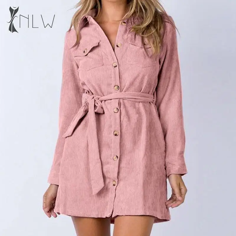 NLW Pink Corduroy Autumn Dress 2019 Women Winter Chic Mini Dress Long Sleeve Pocket Button Streetwear Dresses OL Vestidos
NLW Pink Corduroy Autumn Dress 2019 Women Winter Chic Mini Dress Long Sleeve Pocket Button Streetwear Dresses OL Vestidos