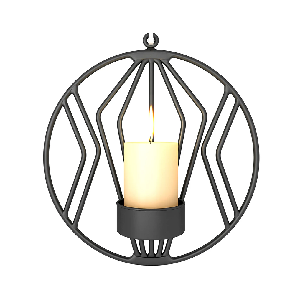 Bar Home Decor Round Modern Romantic Candlestick Wall Mounted Geometric Ornaments 3D Hanging Iron Candle Holder Tea Light | Дом и сад