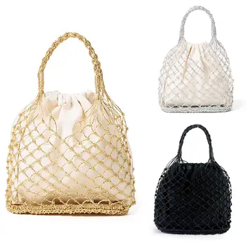 Pure Color Gold Silver Thread Hand Hook Woven Bag Hollowed-out Net With Inner Lining Grass Woven Beach Storage Bag
Pure Color Gold Silver Thread Hand Hook Woven Bag Hollowed-out Net With Inner Lining Grass Woven Beach Storage Bag