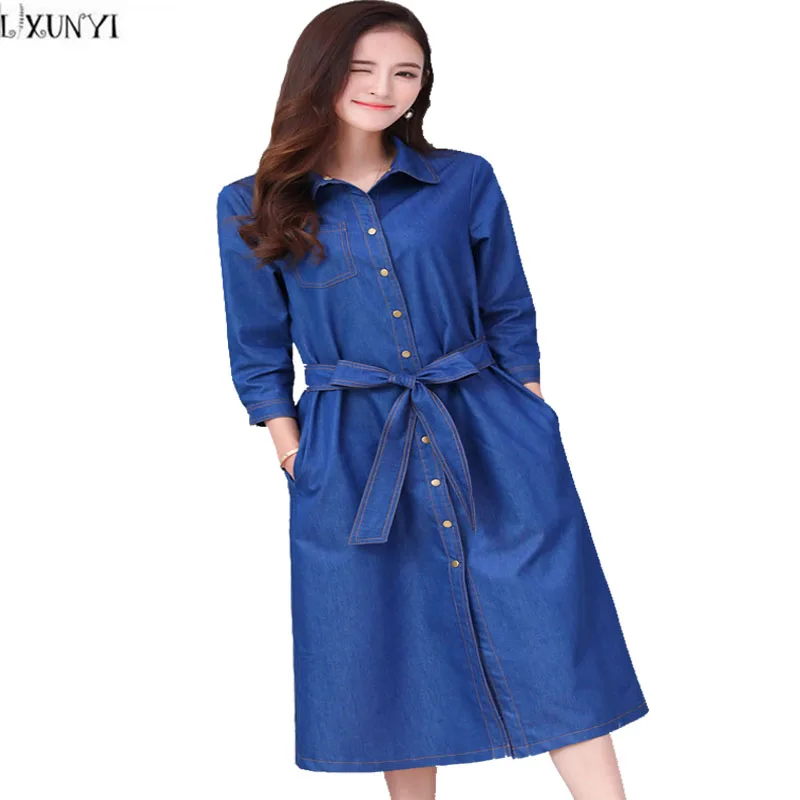5XL 6XL High Quality Denim Dresses Women 2019 Korean Long Denim Dress Plus Size Vestidos Mujer Casual Belt jeans Dress Ladies
5XL 6XL High Quality Denim Dresses Women 2019 Korean Long Denim Dress Plus Size Vestidos Mujer Casual Belt jeans Dress Ladies