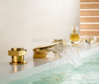 Gold Plate Basin Faucet Soild Brass Waterfall Dual Handles Tub Mixer Faucet
Gold Plate Basin Faucet Soild Brass Waterfall Dual Handles Tub Mixer Faucet