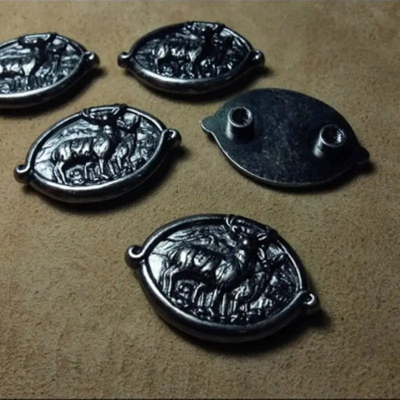 DIY Leathercraft Hardware Metal Concho Elk Concho with double screws Antique Nickel Finish #JP-1125N 
DIY Leathercraft Hardware Metal Concho Elk Concho with double screws Antique Nickel Finish #JP-1125N