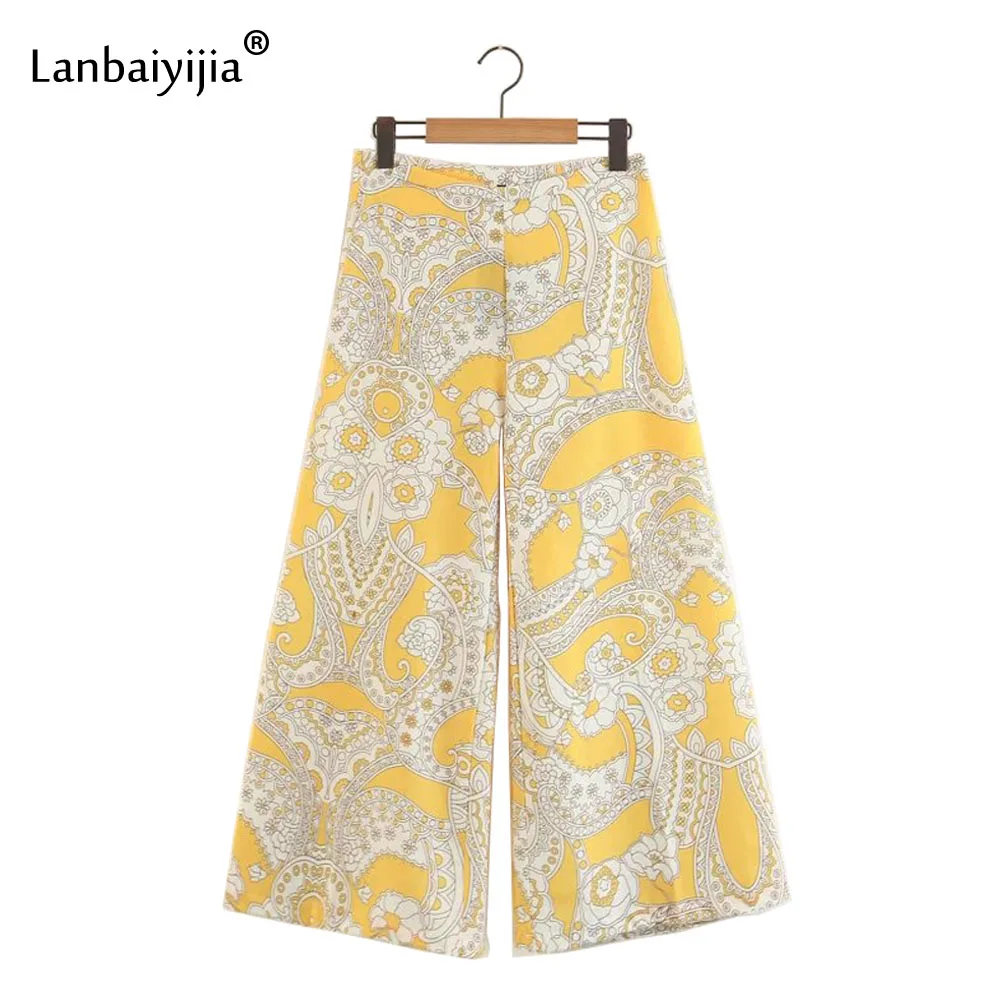 Lanbaiyijia Newest Yellow Paisley Floral Print Wide Leg Pants Woman High Waist Full Length Faux Silk Trousers Casual Loose pants
Lanbaiyijia Newest Yellow Paisley Floral Print Wide Leg Pants Woman High Waist Full Length Faux Silk Trousers Casual Loose pants