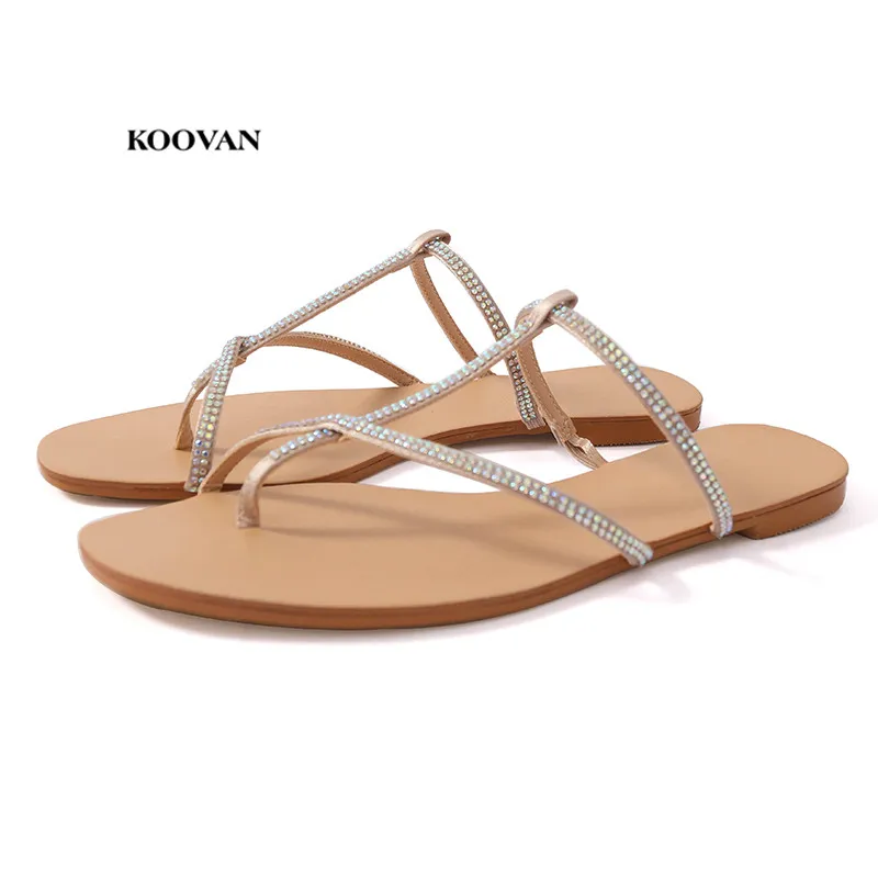 Ladies Girls Beach Shoes Strap Sandal Rhinestone Gladiator Flat Flip Flop Roman