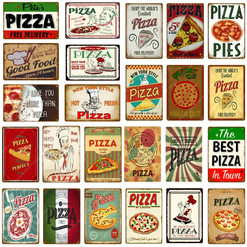 Italian Pizza Pies Metal Plate Bar Wall Decoration Tin Sign Vintage Metal Signs Home Decor Painting Plaques Art Poster YH048
Italian Pizza Pies Metal Plate Bar Wall Decoration Tin Sign Vintage Metal Signs Home Decor Painting Plaques Art Poster YH048