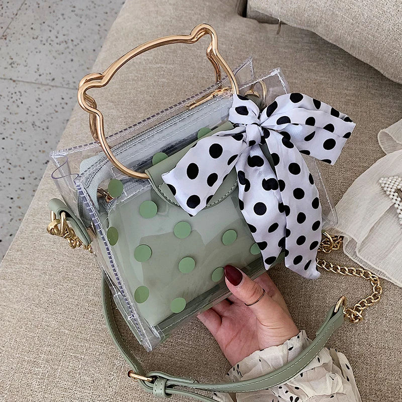 Dot print Scarves Transparent jelly clear women Composite bag set summer handbags plastic beach totes shoulder ladies small 2019
Dot print Scarves Transparent jelly clear women Composite bag set summer handbags plastic beach totes shoulder ladies small 2019