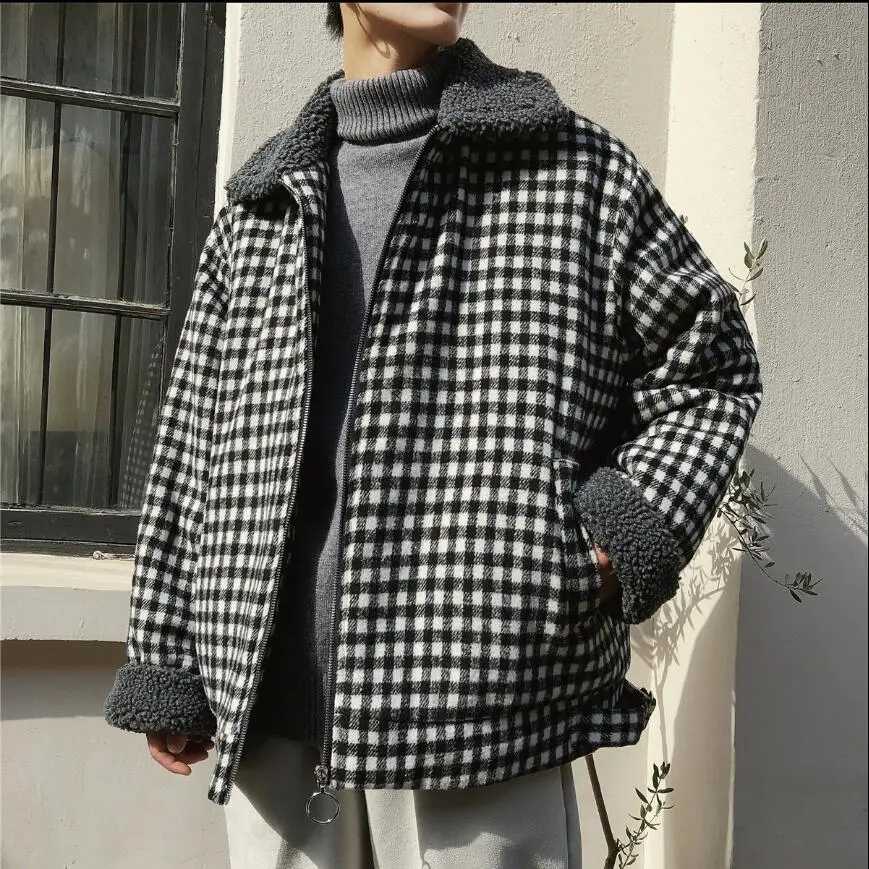 M-XL Autumn and winter Lamb hair coat men trend Korean version lattice loose lapel thick cotton coat student cotton jackets
M-XL Autumn and winter Lamb hair coat men trend Korean version lattice loose lapel thick cotton coat student cotton jackets