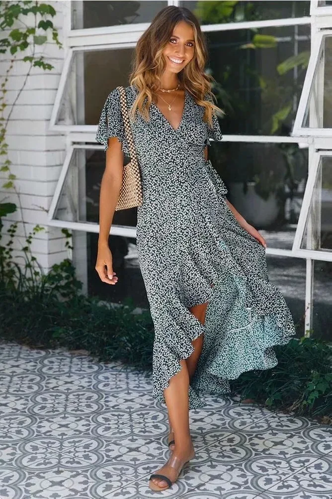 2019 Summer Women's New Dress Floral Printing Wrap Dress V-neck Empire Runaway Dress Short Sleeve Ruffles Irregular Long Dress
2019 Summer Women's New Dress Floral Printing Wrap Dress V-neck Empire Runaway Dress Short Sleeve Ruffles Irregular Long Dress