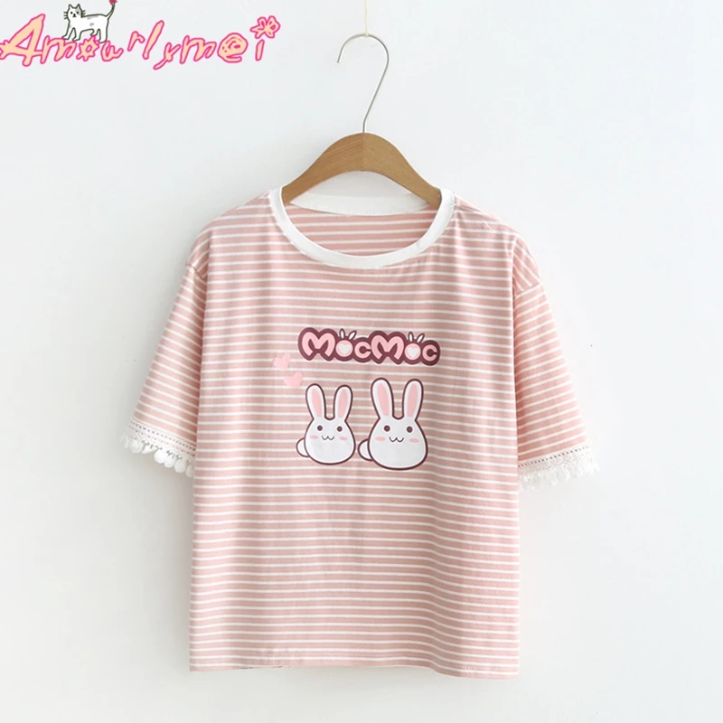 2019 Summer Women Cotton Striped T-Shirt Japanese Style Mori Girl Cute Cartoon Printed Loose O-neck Short Sleeve T Shirt Tops
2019 Summer Women Cotton Striped T-Shirt Japanese Style Mori Girl Cute Cartoon Printed Loose O-neck Short Sleeve T Shirt Tops