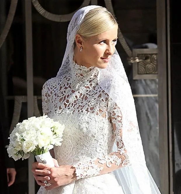 2019-nicky-hilton-white-lace-wedding-dresses-with-long-sleeves-high-neck-bridal-gowns-cathedral-winter-spring-vintage-wedding-dresses (2)_副本