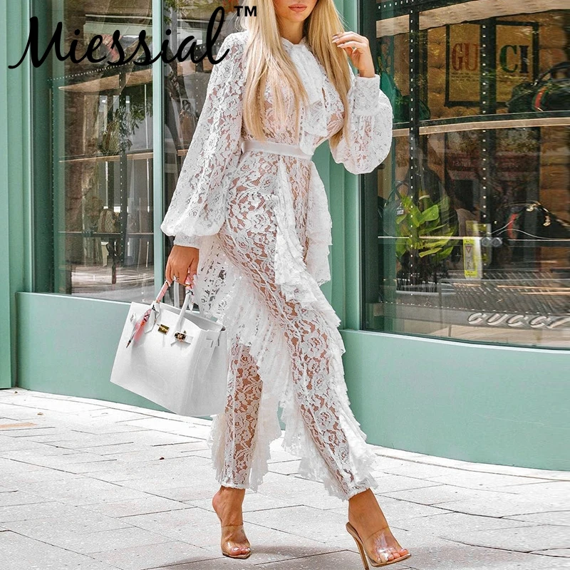 Miessial Ruffle transparent mesh lace sexy jumpsuit Women lantern sleeve long playsuit winter Female outwear jumpsuits rompers
Miessial Ruffle transparent mesh lace sexy jumpsuit Women lantern sleeve long playsuit winter Female outwear jumpsuits rompers