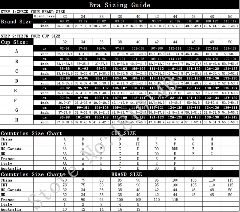 Big Bra Sizes Chart