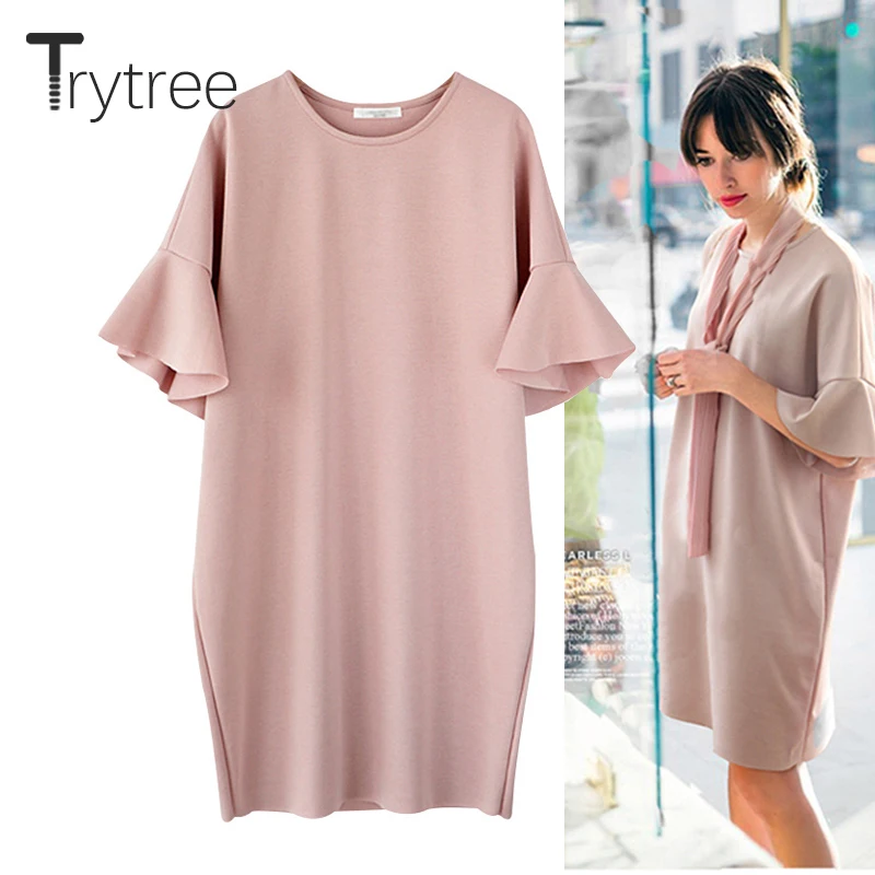 Trytree Summer Women Dress Casual Solid O-Neck Mini T shirt dresses Half Flare Sleeve Polyester Ruffles Loose Straight Dress
Trytree Summer Women Dress Casual Solid O-Neck Mini T shirt dresses Half Flare Sleeve Polyester Ruffles Loose Straight Dress
