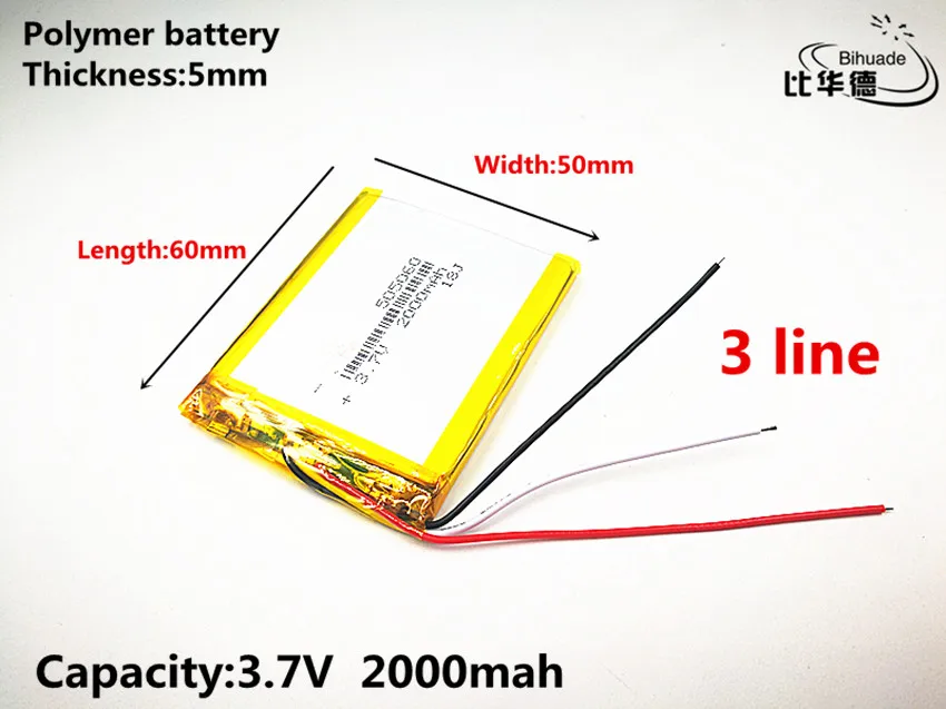 3 line Good Qulity 3.7V,2000mAH,505060 Polymer lithium ion / Li-ion battery for TOY,POWER BANK,GPS,mp3,mp4
3 line Good Qulity 3.7V,2000mAH,505060 Polymer lithium ion / Li-ion battery for TOY,POWER BANK,GPS,mp3,mp4